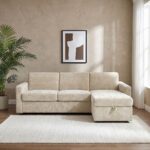 Darion Fabric Right Corner Sofa Bed With Storage - Beige