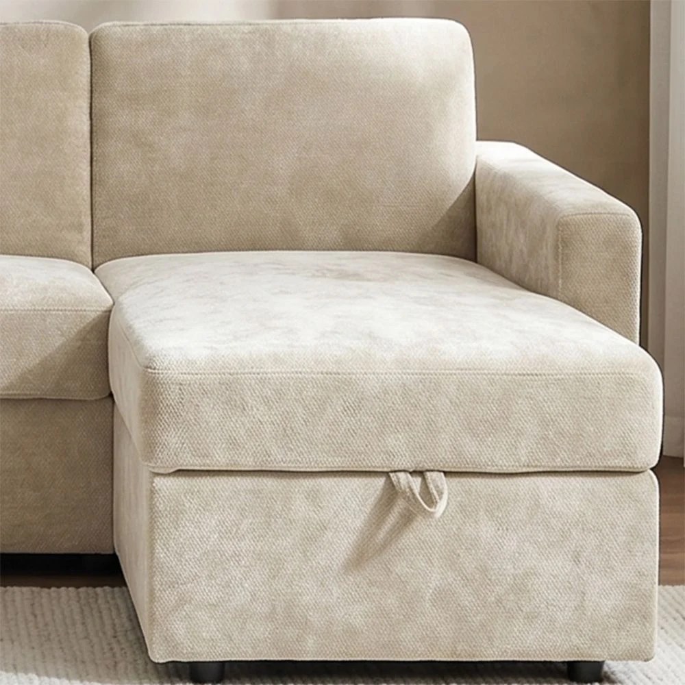 Darion Fabric Right Corner Sofa Bed With Storage - Beige - Image 3