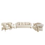 Corey 3+2+1+1 Seater Fabric Sofa Set- Light Brown
