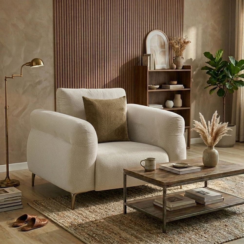Draven 1 Seater Fabric Sofa - Light Brown - Image 2