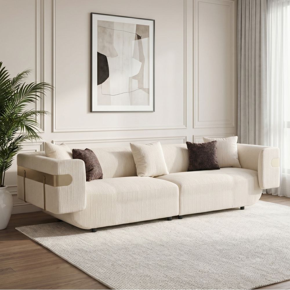 Dravena 4+3+2+1 Seater Fabric Sofa Set - Beige - Image 2
