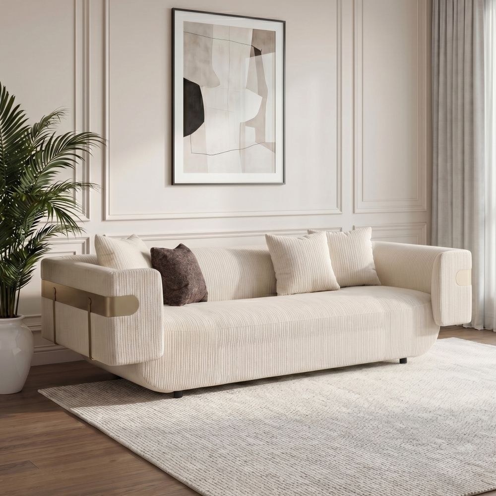 Dravena 4+3+2+1 Seater Fabric Sofa Set - Beige - Image 4