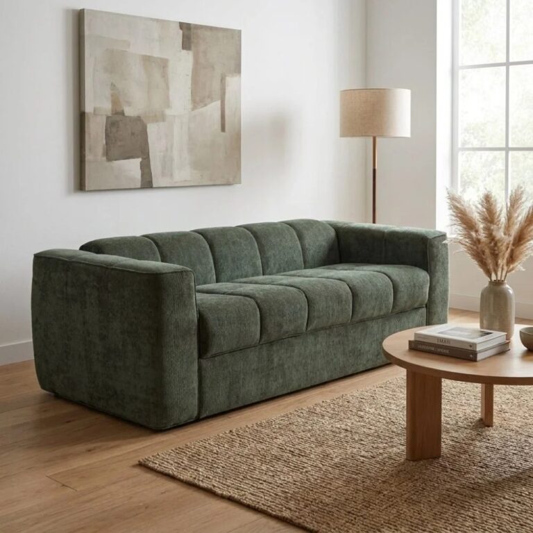 Amora 3 Seater Fabric Sofa Bed - Olive Green