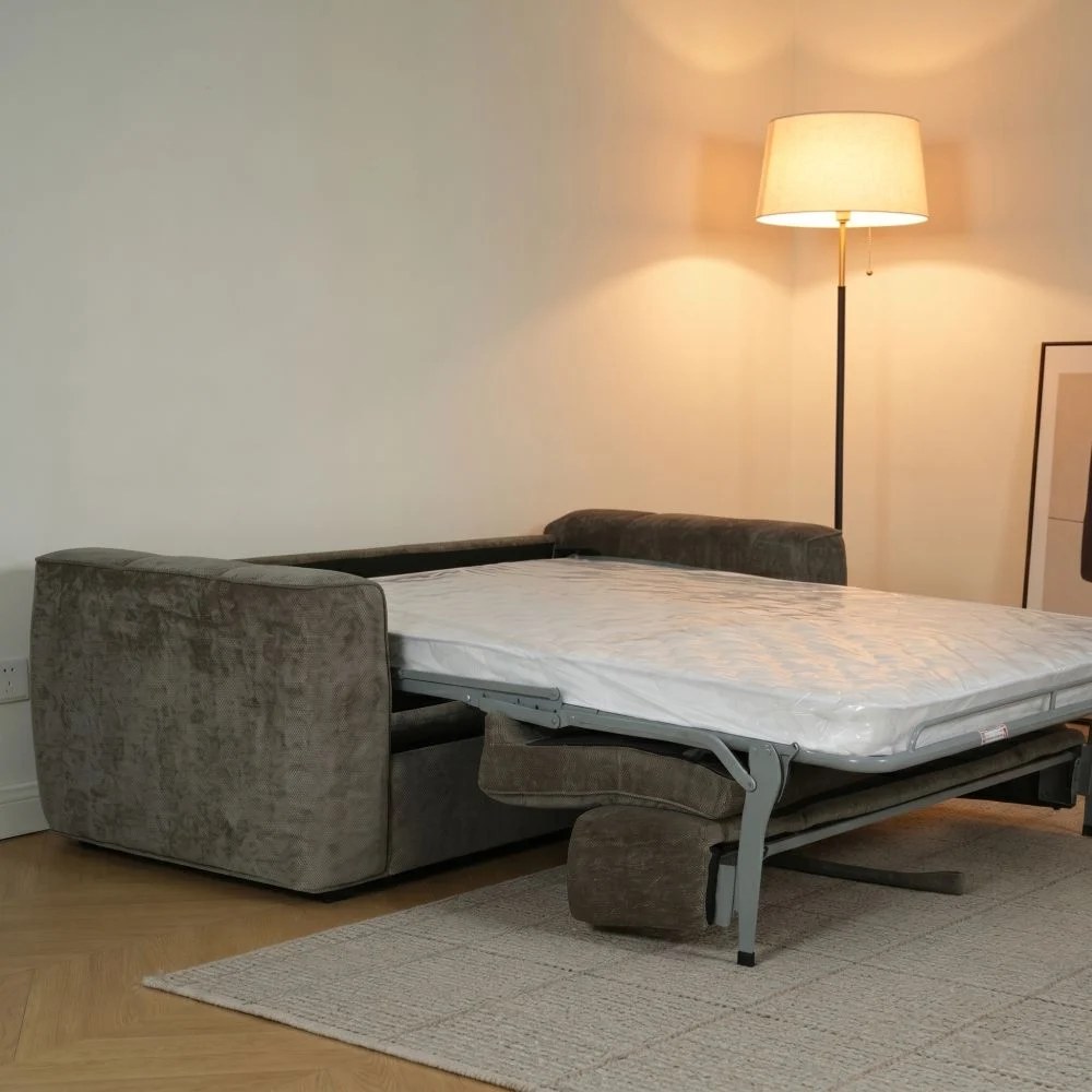 Amora 3 Seater Fabric Sofa Bed - Olive Green - Image 2