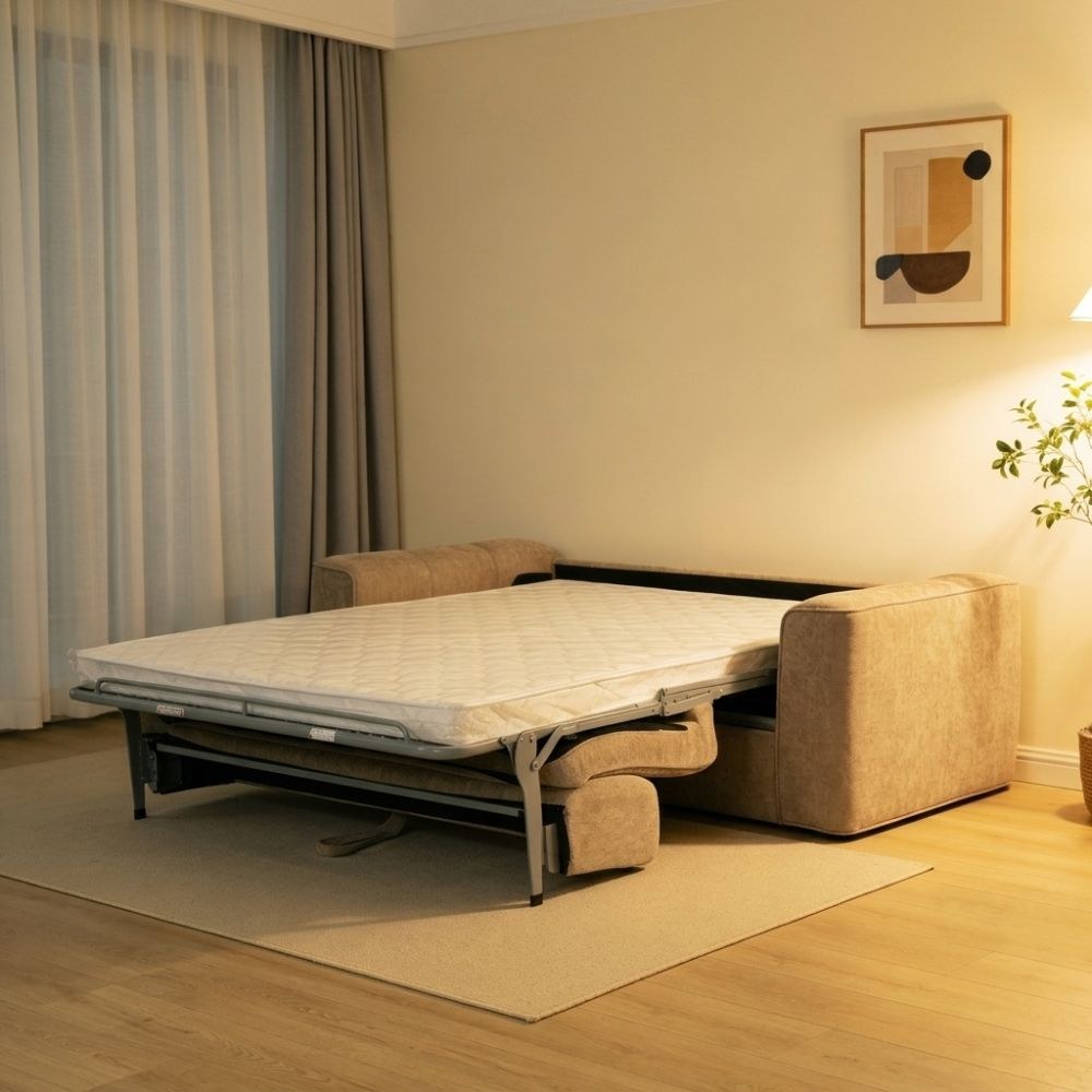Amora 3-Seater Fabric Sofa Bed - Taupe - With 2-Year Warranty - Image 2