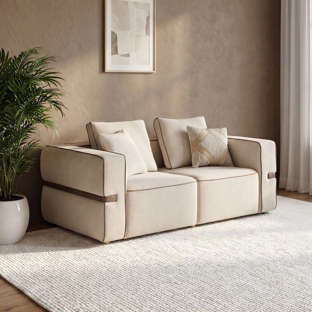 Madelle 2 Seater Fabric Sofa - Beige/Brown
