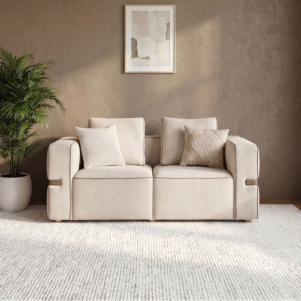Madelle 2 Seater Fabric Sofa - Beige/Brown - Image 2