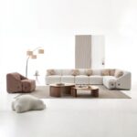 Mayla Sectional Fabric Corner Sofa Set - Light Brown