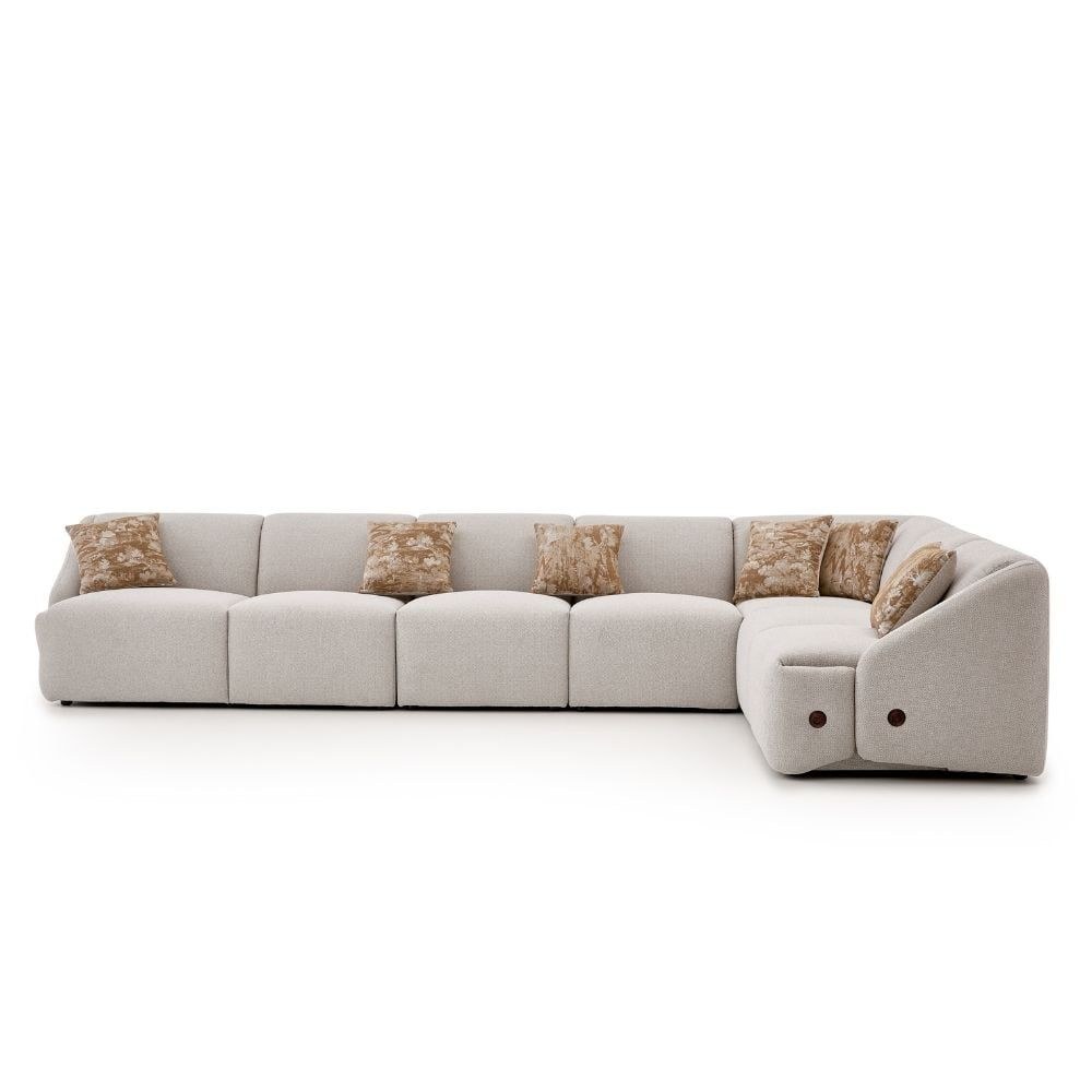 Mayla Sectional Fabric Corner Sofa Set - Light Brown - Image 5
