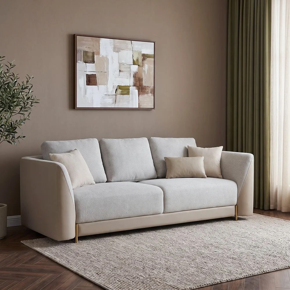 Averie 3 Seater Fabric/Faux Leather Sofa - Camel/Beige