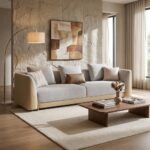 Averie 3+2+1+1 Seater Fabric/Faux Leather Sofa Set - Camel/Beige