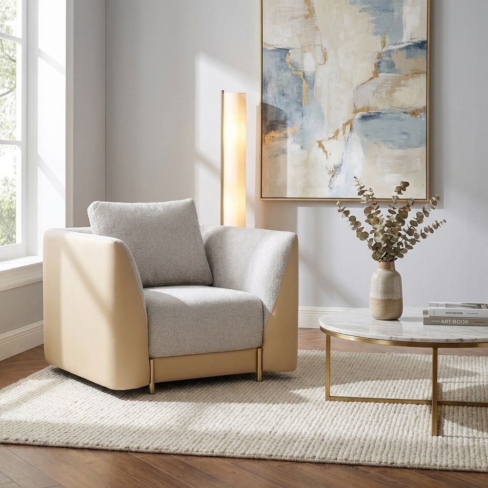 Averie 3+2+1+1 Seater Fabric/Faux Leather Sofa Set - Camel/Beige - Image 5