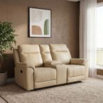 Oriel 2 Seater Half Leather Recliner With Console & Storage - Beige