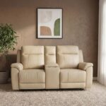 Oriel 2 Seater Half Leather Recliner With Console & Storage - Beige