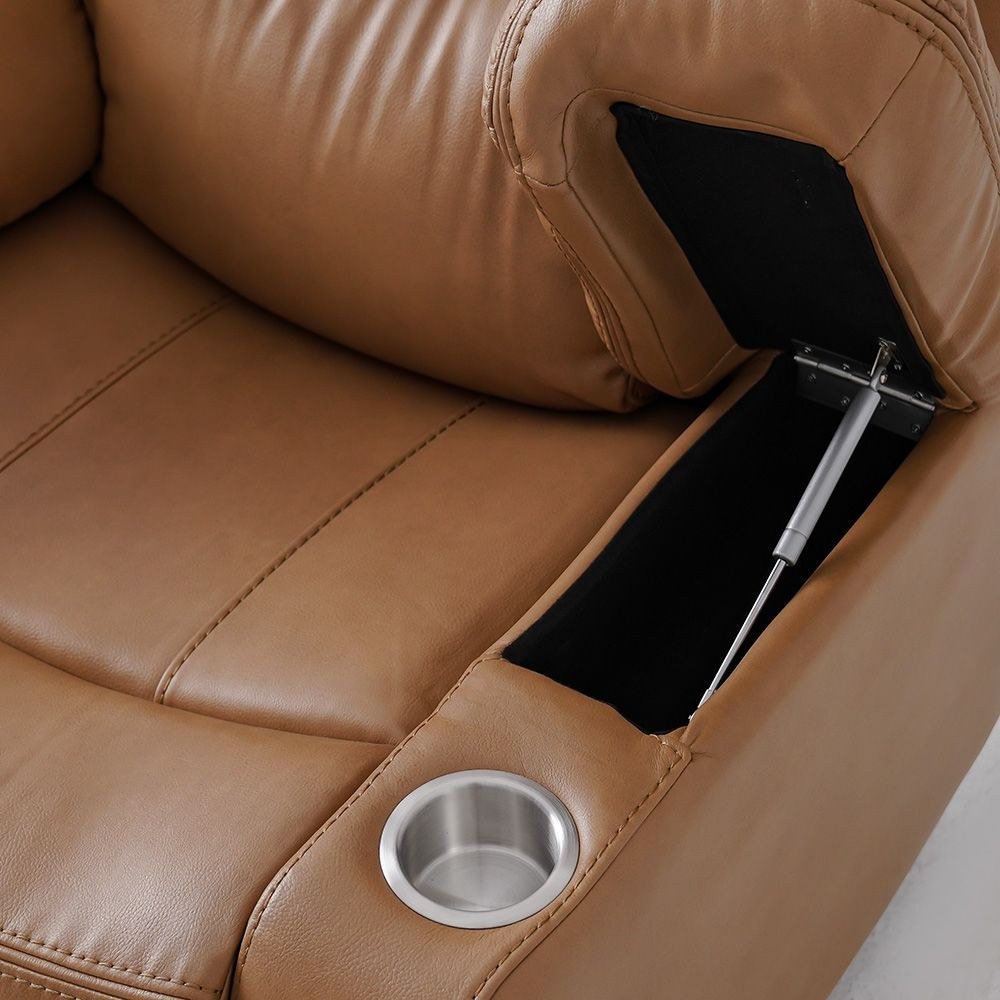 Marji 1-Seater Manual Air Leather Recliner with Storage and Cupholder-Brown-With 2-Year Warranty - Image 4