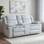 Sawyer 2-Seater Fabric Recliner with Cup Holder - Light Grey - With 2-Year Warranty