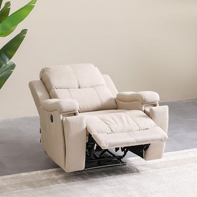 Paladin 1-Seater Fabric Recliner with LED & Cup Holder - Beige - With 2-Year Warranty - Image 3