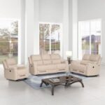 Paladin 3+2+1 Seater Fabric Recliner Set With Led & Cup Holder - Beige
