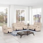 Paladin 3+2+1 Seater Fabric Recliner Set With Led & Cup Holder - Beige