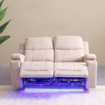 Paladin 2-Seater Fabric Recliner with LED & Cup Holder - Beige - With 2-Year Warranty