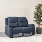 Paladin 2-Seater Fabric Recliner with LED & Cup Holder - Blue - With 2-Year Warranty
