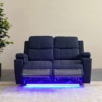 Paladin 2-Seater Fabric Recliner with LED & Cup Holder - Blue - With 2-Year Warranty