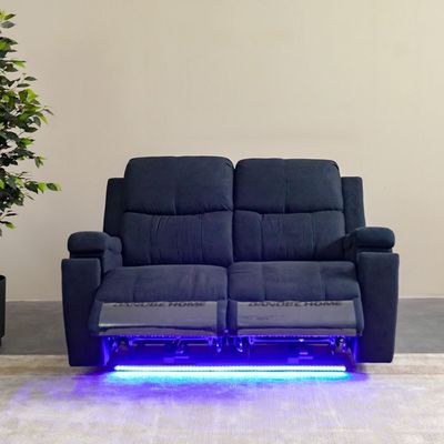 Paladin 2-Seater Fabric Recliner with LED & Cup Holder - Blue - With 2-Year Warranty - Image 3