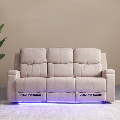 Paladin 3 Seater Fabric Recliner With Led & Cup Holder-Beige - Image 3