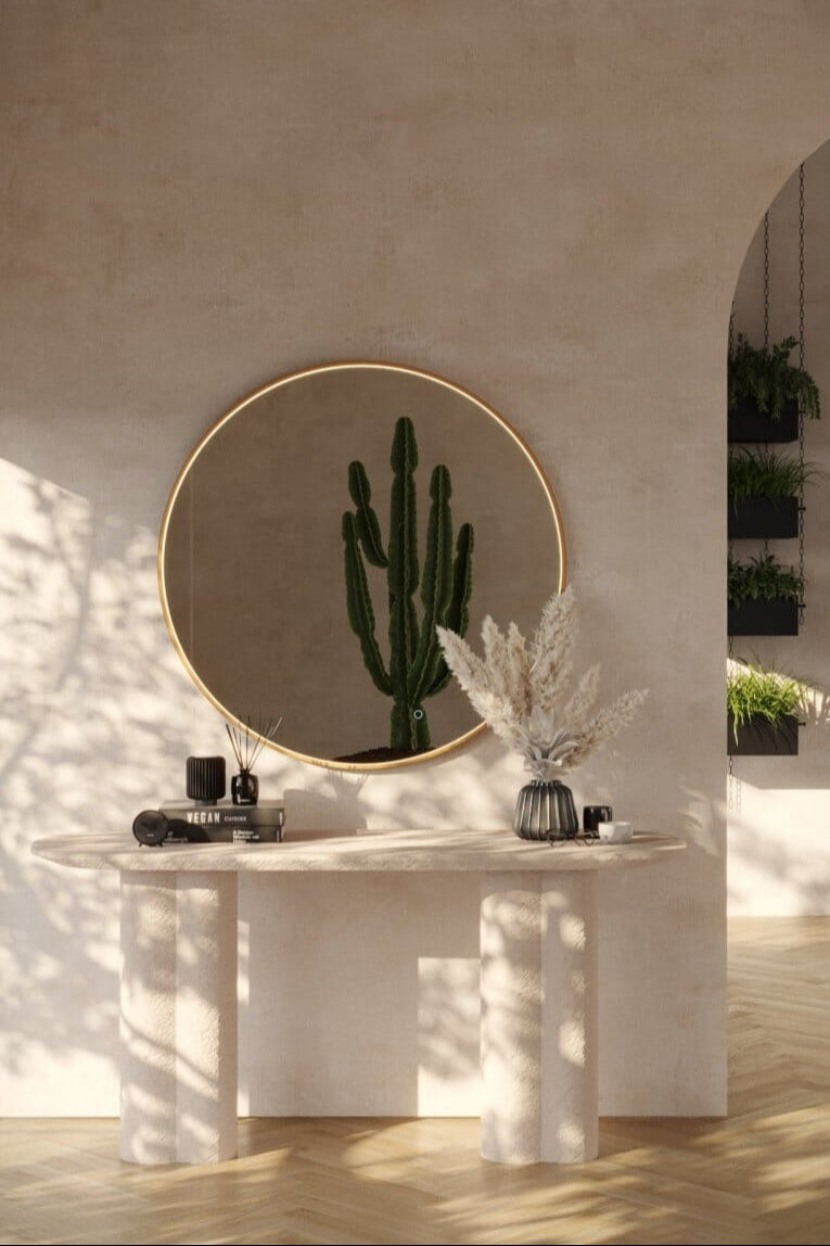 Maeve Gold Round Wall Mirror with Inner Frame LED