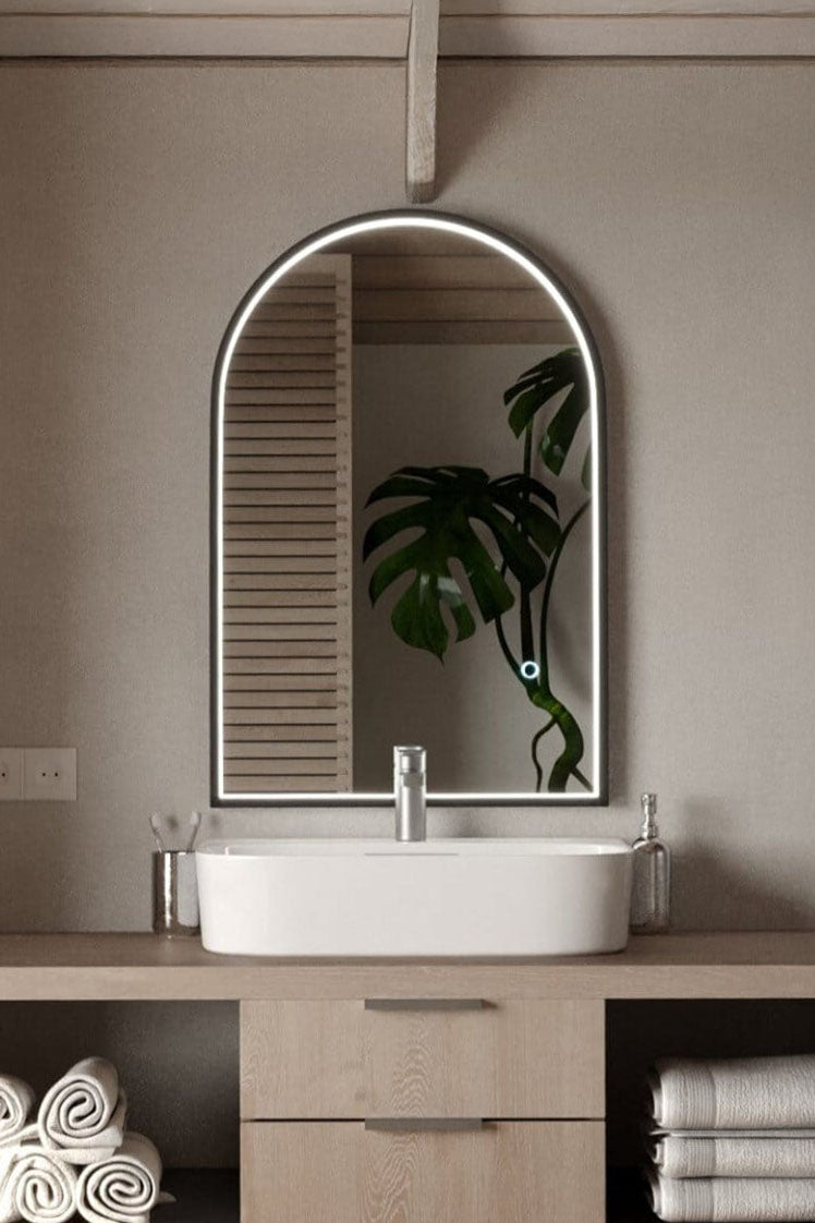 Ember Black Arch Wall Mirror with Inner Frame LED