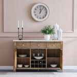 Karrisa Marble Top Buffet Table | 3 Drawers & 3 Doors-White/Natural Oak-With 2-Year Warranty