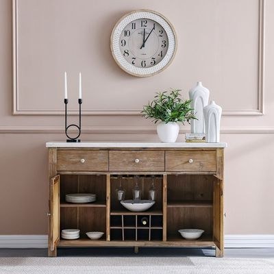 Karrisa Marble Top Buffet Table | 3 Drawers & 3 Doors-White/Natural Oak-With 2-Year Warranty - Image 3