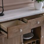 Karrisa Marble Top Buffet Table | 3 Drawers & 3 Doors-White/Natural Oak-With 2-Year Warranty