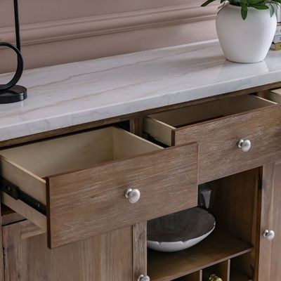 Karrisa Marble Top Buffet Table | 3 Drawers & 3 Doors-White/Natural Oak-With 2-Year Warranty - Image 5