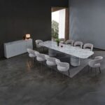 Fortville 1+10-Seater High Gloss Dining Set - Light Grey/Brushed Light Gold
