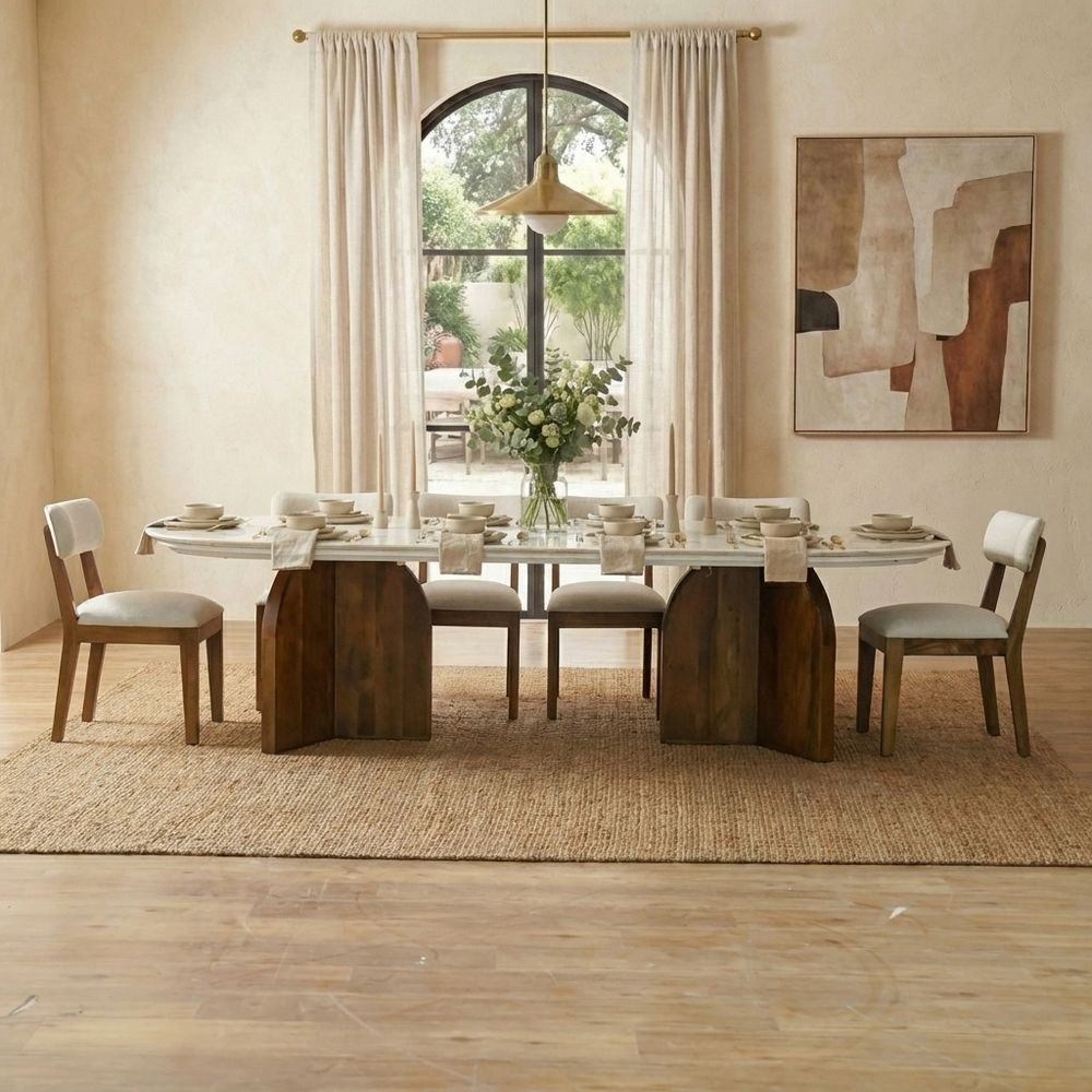 Camelle 1+10 Marble Top Dining Set - White / Brown - Image 5
