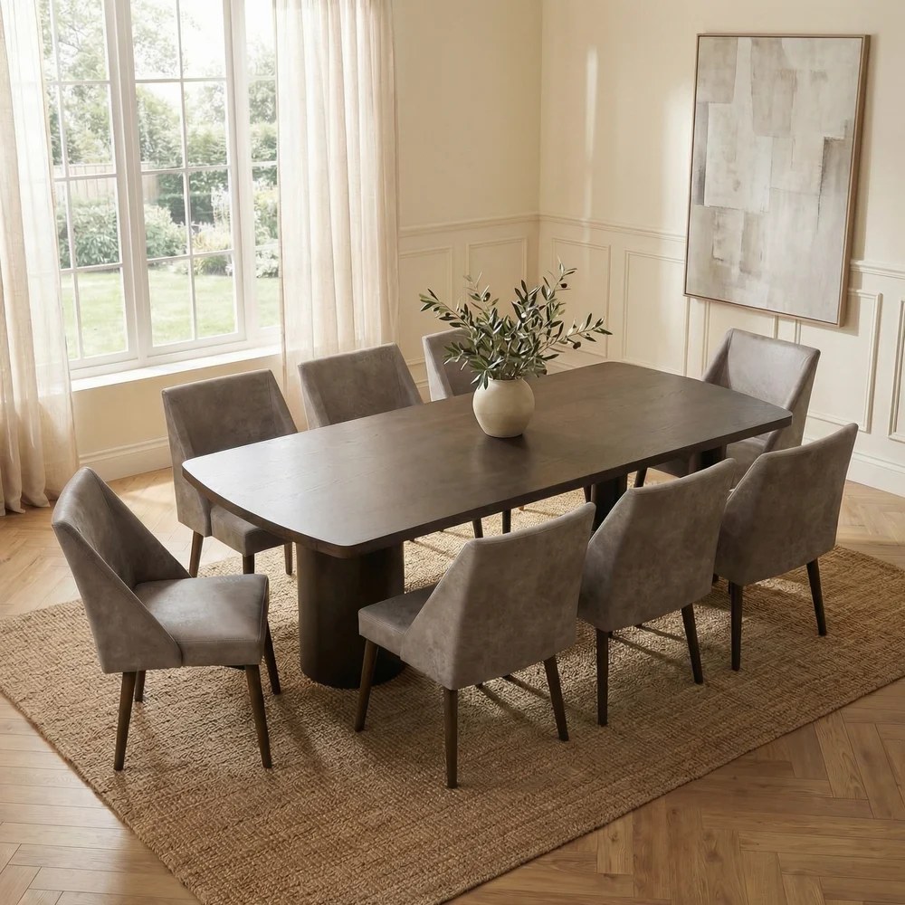 Benvinda 1+8-Seater Wooden Dining Set - Walnut/Brown - With 2-Year Warranty
