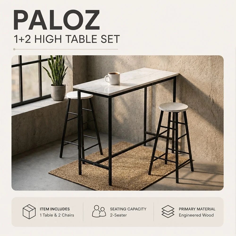 Paloz 1+2 High Table Set-White/Black - Image 3