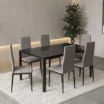 Sicilia 1+6 Tempered Glass Dining Set-Black/Grey
