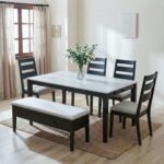 Tovia 6-Seater Solid Wood Dining Set with Bench & Storage - Antique White/Black/Grey - With 2-Year Warranty