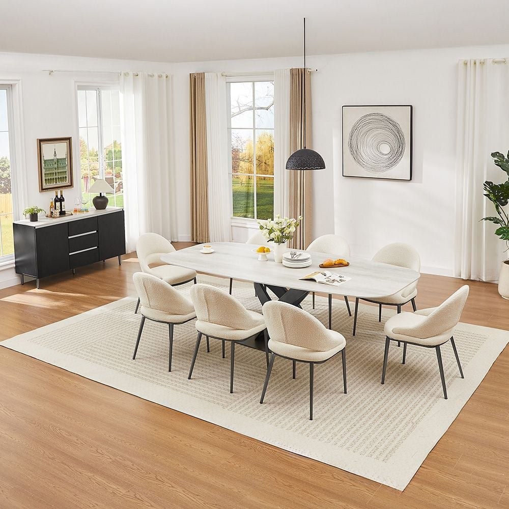 Richfield 1+8 Stone Top Dining Set - Beige/Silver Grey