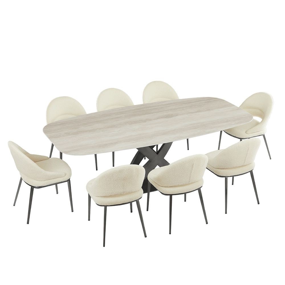Richfield 1+8 Stone Top Dining Set - Beige/Silver Grey - Image 2