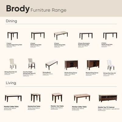 Brody 8-Seater Rectangular Marble Dining Table-White/Dark Walnut-With 2-Year Warranty - Image 4