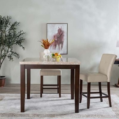 Brody 4 Seater Counter Height Dining Set With Brody Counter Height Dining Chair-Beige/Dark Walnut - Image 2