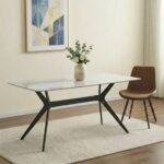 Calus 6-Seater Dining Table - Sintered Stone - Milky White/Black - With 2-Year Warranty