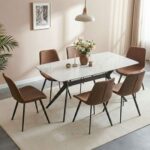 Calus 6-Seater Dining Table - Sintered Stone - Milky White/Black - With 2-Year Warranty