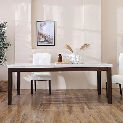 Brody 8-Seater Rectangular Marble Dining Table-White/Dark Walnut-With 2-Year Warranty