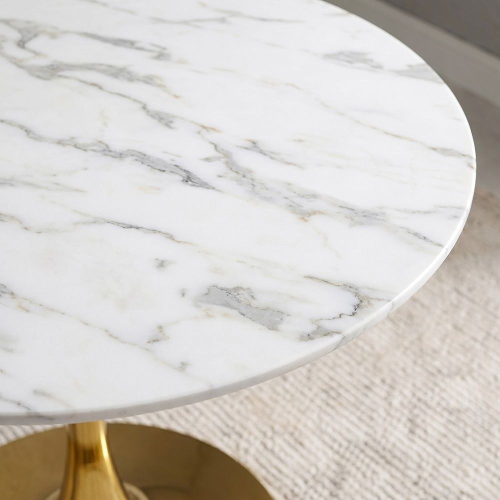 Niha 4-Seater Round Glass Dining Table-White/Gold-With 2-Year Warranty - Image 3