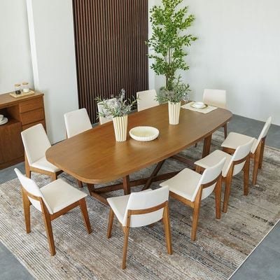 Artilla 1 + 10-Seater Wooden Dining Set - Walnut/Beige - With 2-Year Warranty - Image 2