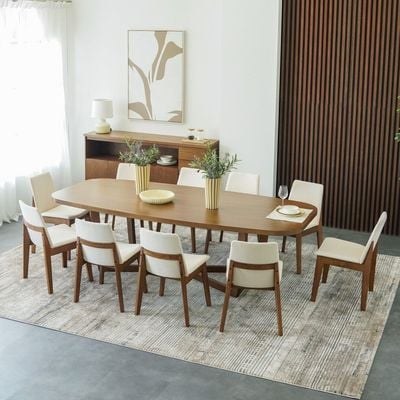 Artilla 1 + 10-Seater Wooden Dining Set - Walnut/Beige - With 2-Year Warranty - Image 3